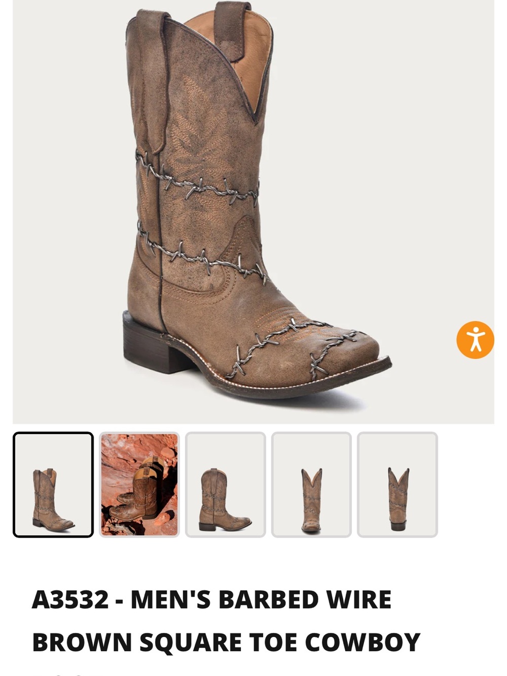 Men's Barbed Wire Brown Square Toe Cowboy Boots